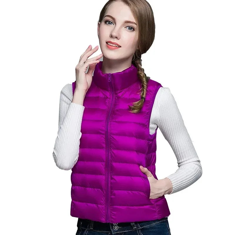 Red Collar Women's Light/thin Sleeveless Vest Jacket, Fashion Short Female Vests, Blue Khaki Green Black Waistcoat, Asian Size
