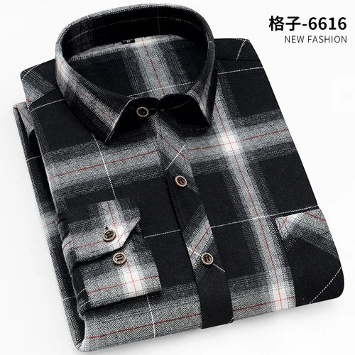 2026 New Men's Long Sleeved Shirts, Autumn Classic Plaid Shirt, with Single Breasted Lapels Camisas 17 Color Grid To Choose From