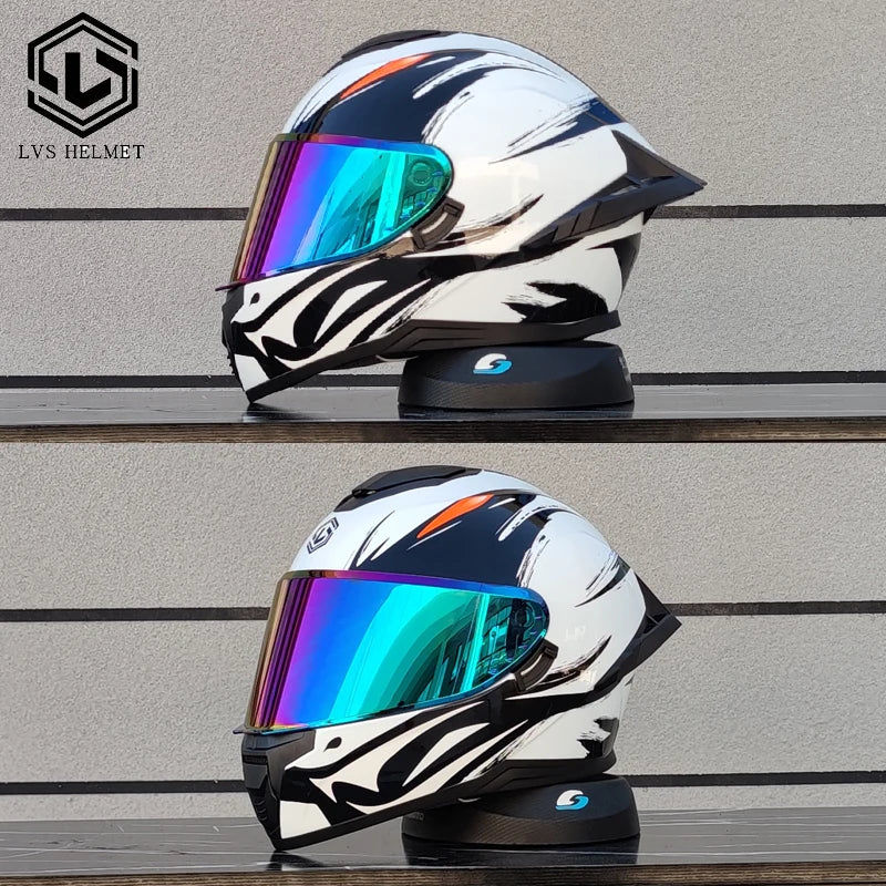 Motorcycle Full Face Motorcycle Helmet Riding Big Spoiler Unisex Helmet Casque DOT Approved Original LVS Bright Black Helmet