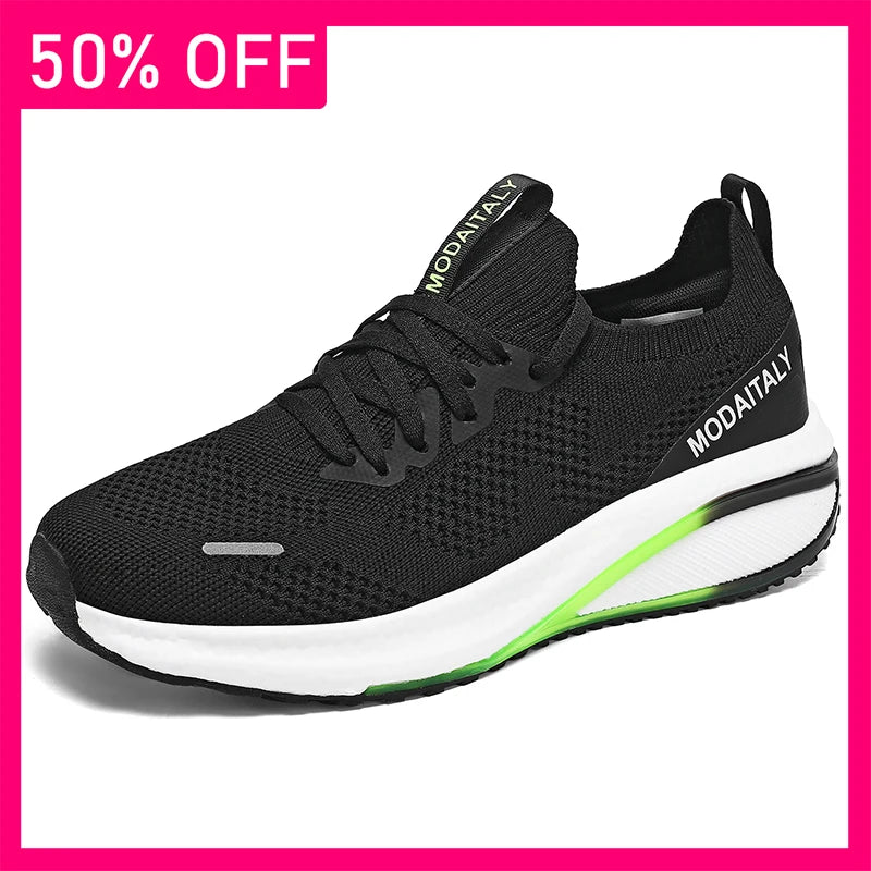 Men Sports Shoes Breathable Mesh Light Thick Sole Anti Slip Spring Casual Running Shoes 2026 New Fashion Lace Up Tennis Shoes