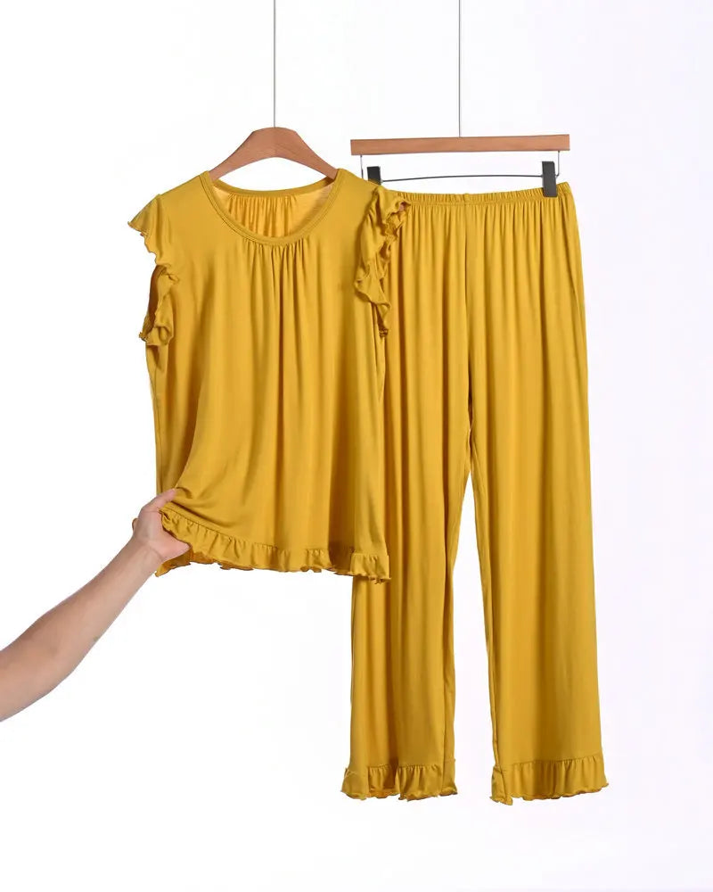 Modal Thin Sleepwear Woman 2 Piece Pajamas Set Summer Sleeveless Top Nightwear 2XL-8XL Large Loungewear Female Pyjamas Suits
