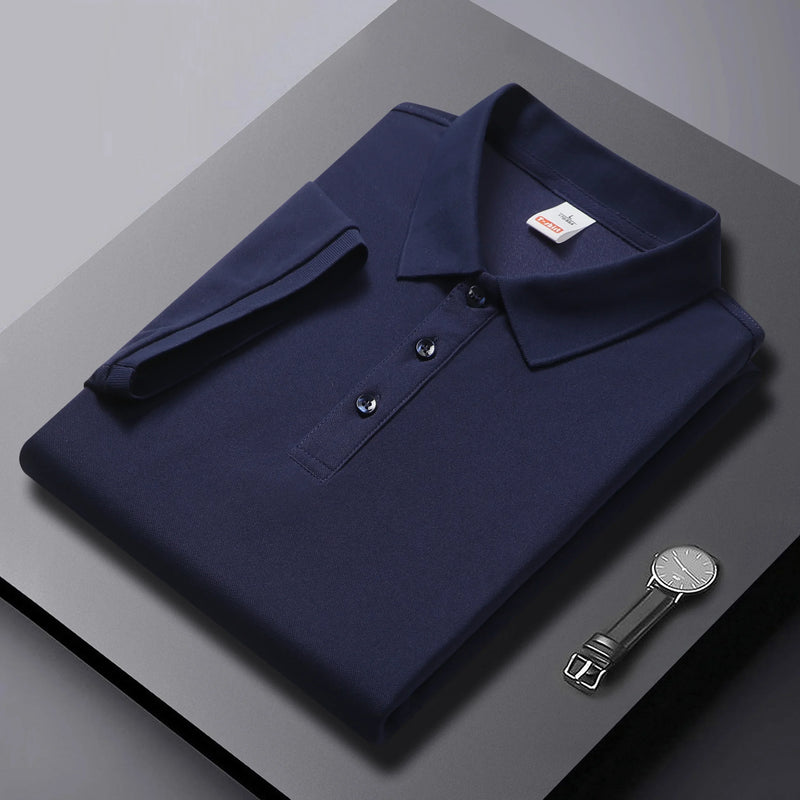 Outdoor Leisure Polo Top For Men Short Sleeve Lapel Neck Three Button Placket Comfortable Solid Texture Fabric