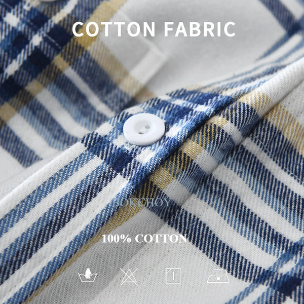 Spring New Vintage Plaid 100% Cotton Long Sleeve Shirt for Men Simple Classic Daily Shirts CM7606