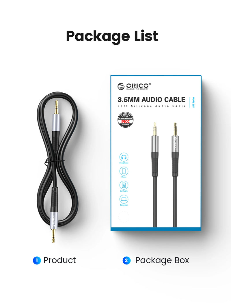ORICO 3.5mm Aux Cable Jack Audio Cord Male to Male Hi-Fi Sound Liquid Silicone for Headphones iPhone Speaker Car iPad