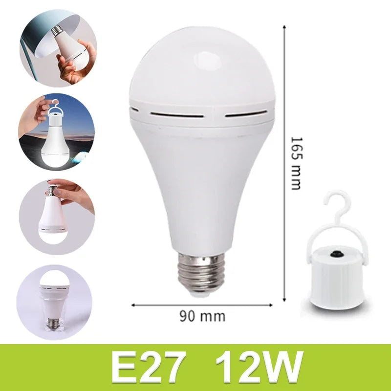 7-12W Rechargeable Emergency Light Bulbs with E27 Base Hanging Hooks Energy-Saving Lights for Outdoor Sports Camping Fishing