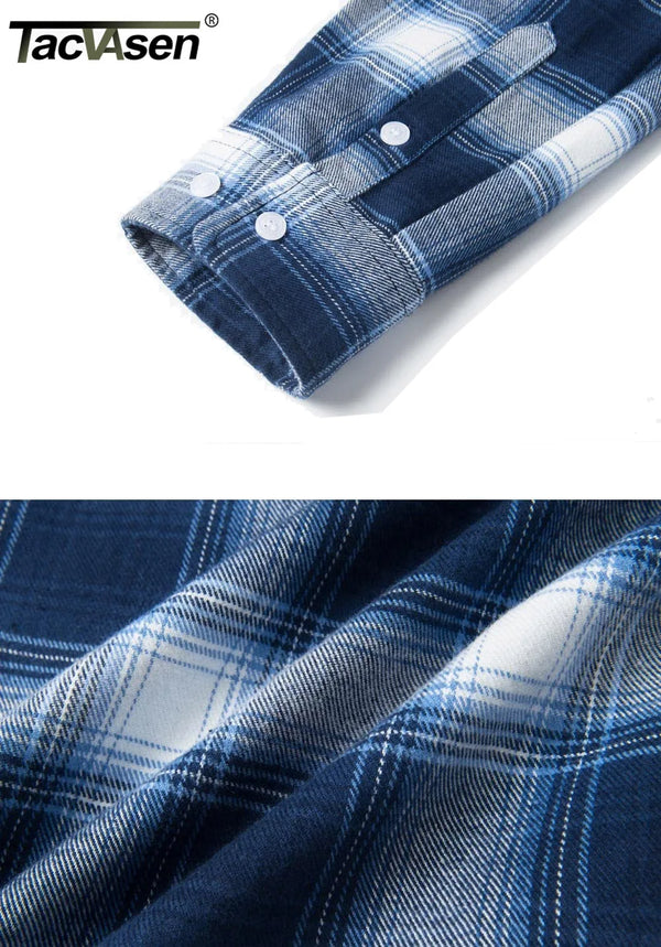 TACVASEN Men's Flannel Long Sleeve Hoodie Plaid Shirts Lightweight Cotton Button Down Casual Shirts with Pocket 2026 New Fashion