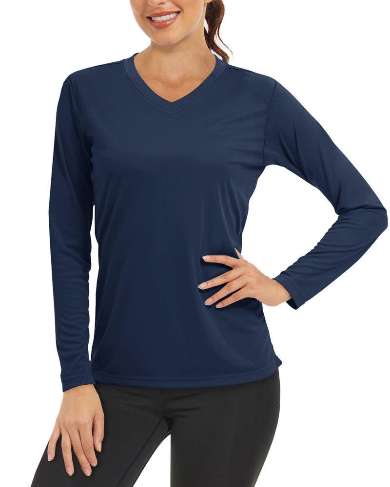 TACVASEN Summer Sun Protection Shirts UPF 50+ Womens Long Sleeve V Neck Shirts Lightweight Quick Dry Tee Shirts Outdoor Pullover
