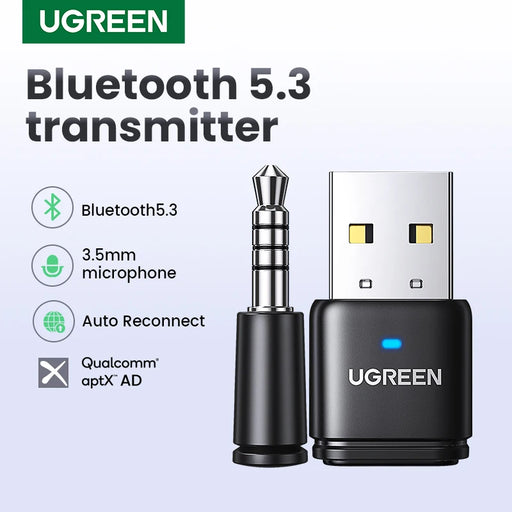 UGREEN USB Bluetooth 5.3 Transmitter aptX HD AD Audio Adapter for PS5 PS4 Nintendo Switch Headset Speaker Mic Bluetooth Receiver