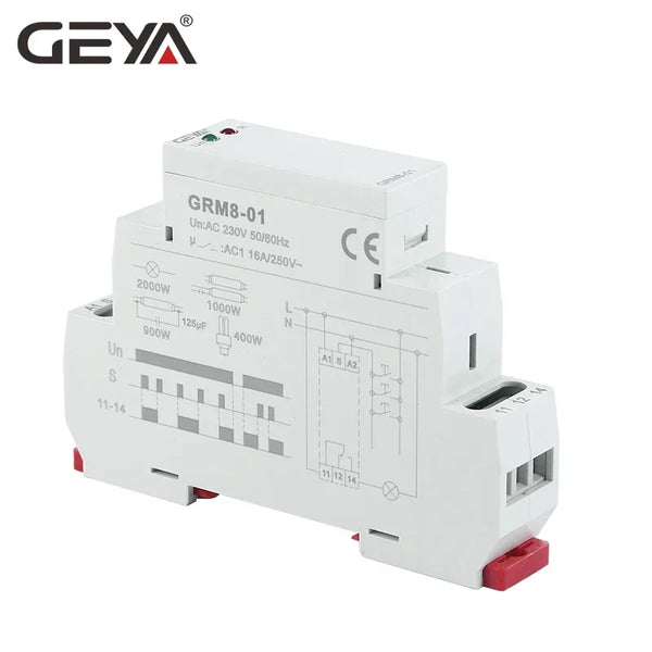 រេឡេចាក់សោរអេឡិចត្រូនិច GEYA GRM8 រេឡេចងចាំ រេឡេបញ្ជារំញ័រ SPDT 16A រេឡេជំហាន AC230V ឬ AC/DC12-240V