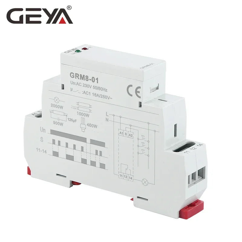 រេឡេចាក់សោរអេឡិចត្រូនិច GEYA GRM8 រេឡេចងចាំ រេឡេបញ្ជារំញ័រ SPDT 16A រេឡេជំហាន AC230V ឬ AC/DC12-240V