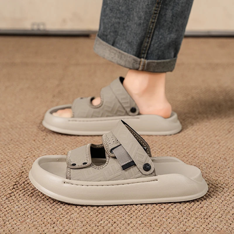 Men's casual Solid Color One strap slide sandlas summer breathable light soft sole slip on outdoor beach shoes walking sandlas