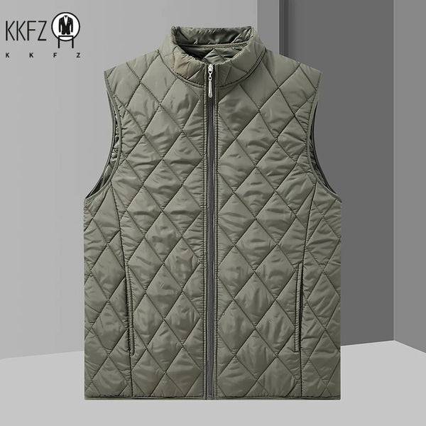 Mens Casual Light Padded Sleeveless Gilet Stand Collar Diamond Quilted Vest Windproof Waistcoat Outdoor Inner Layer Top