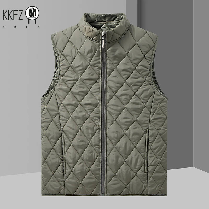 Mens Casual Light Padded Sleeveless Gilet Stand Collar Diamond Quilted Vest Windproof Waistcoat Outdoor Inner Layer Top
