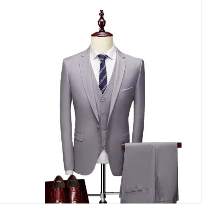 2026 New Men's Suit 3-Pieces Set (Jacket + Pants + Vest) Wedding / Party / Office Slim Blazer Coat + Trousers Asian Size