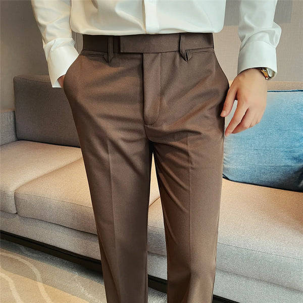 Men's Slim-Fit Wrinkle-Free Dress Pants – Drapey Business Casual Trousers with Stylish Pocket Detail for Office & Daily Wear