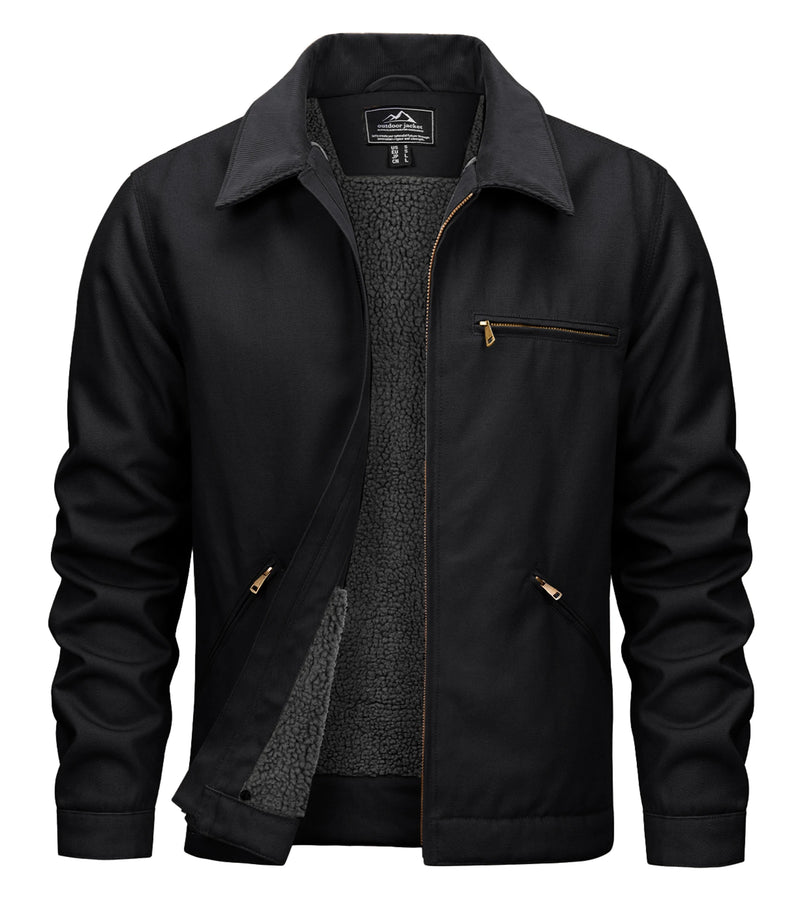 TACVASEN Heavy Duty Canvas Work Jackets Mens Construction Duck Retro Jacket Sherpa Waterproof Warm Winter Coats Cotton Pockets