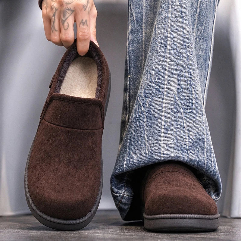 Men's slip on snow boots winter light warm plush casual cotton boots fashion soft-soled non-slip comfort outdoor walking boots