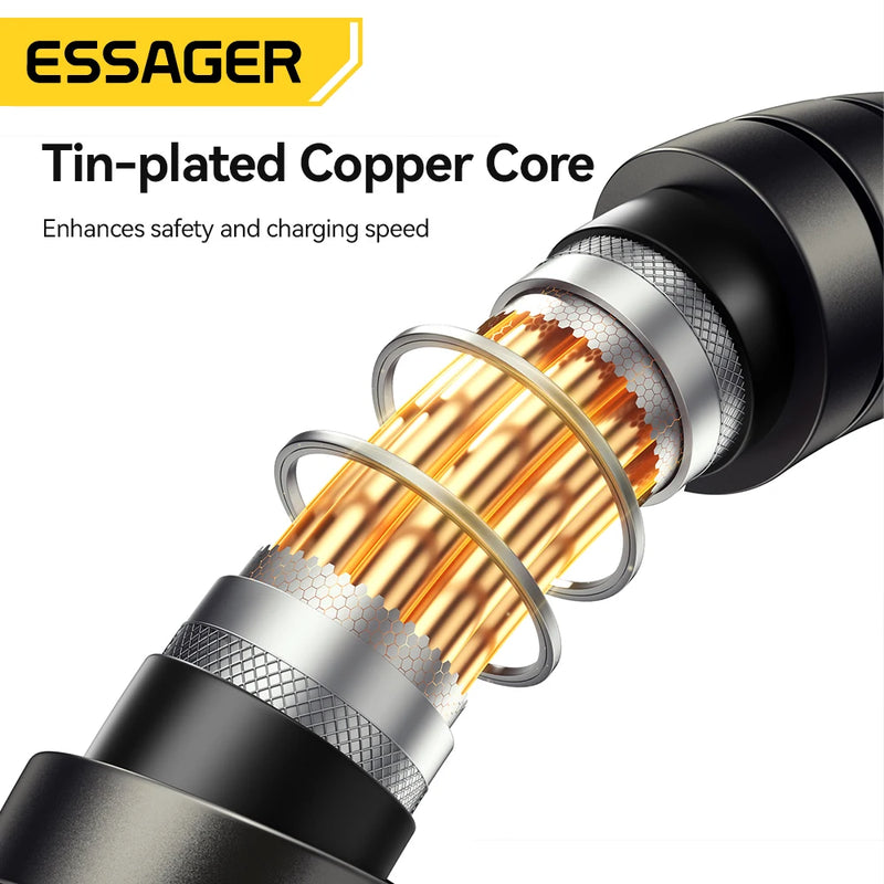 ខ្សែសាក Essager 240W Super Fast Charge Type-C ខ្សែសាកដែកអ៊ីណុក 100W សាកលឿន 5A សម្រាប់ Macbook iPad iPhone 16 15 Pro Ma