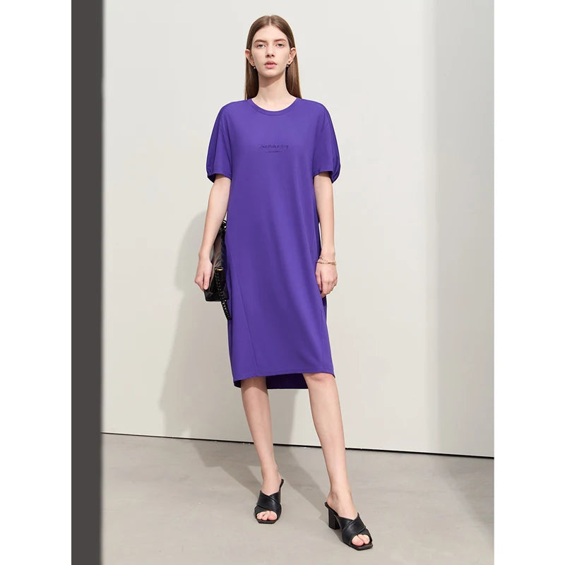 រ៉ូប Amii Minimalism សម្រាប់ស្ត្រីឆ្នាំ ២០២៤ រដូវក្តៅថ្មីធម្មតារលុង O Neck ប៉ាក់អក្សរម៉ូដរ៉ូបមីឌីប៉ាក់ស្រី ១២៤២២០៣២
