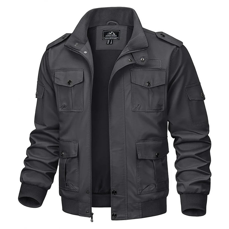 TACVASEN Retro Cargo Jacket Mens Full Zip Stand Collar Casual Cotton Jackets Spring Autumn Lightweight Working Jacket Outwear