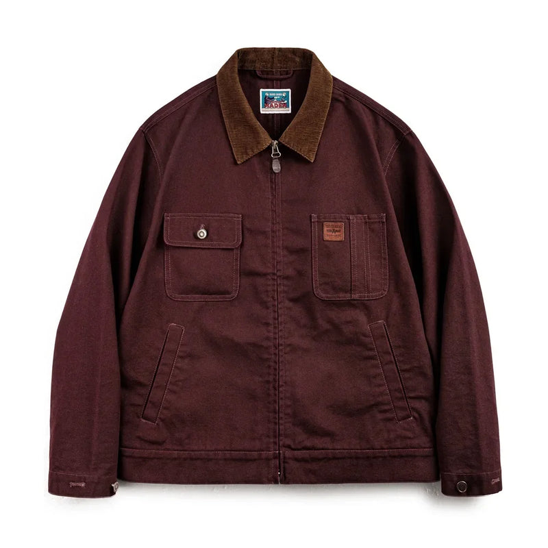 អាវ Maden Retro Heavyweight Canvas Detroit Jacket Corduroy Collar អាវខ្លីសម្រាប់បរបាញ់ មានហោប៉ៅ អាវក្រៅរដូវស្លឹកឈើជ្រុះសម្រាប់បុរស