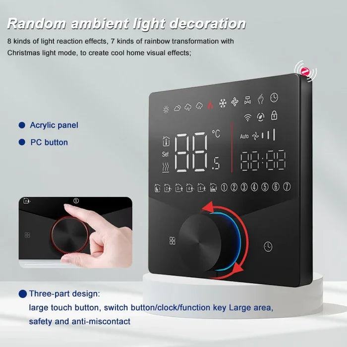 BSEED ZigBee Touch LED Integrated Screen With Knob Floor Heating Room Thermostat Controller Tuya Alexa Google App Control