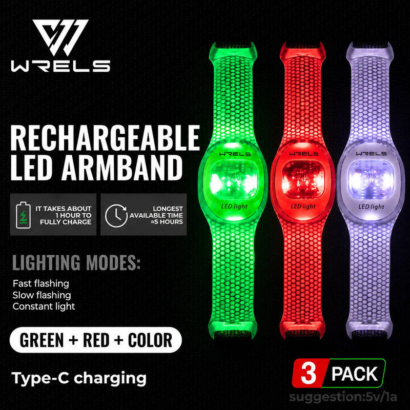 WRELS Arm Light Rechargeable LED Light Up Armband Waterproof Night Running Cycling Outdoor Safety Wristband Warning Light