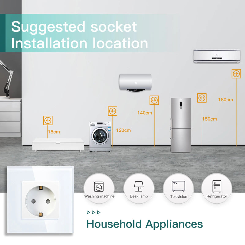 BSEED EU Standard Wall Electrical Sockets Type-C Outlets Wall Power Socket USB Charge Port Glass Panel Kids Protection 16A