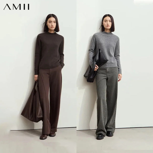 Amii Women's Sweater 2026 Winter New Pullovers Long Sleeve Top Female Solid Loose Mock Neck Versatile Sweater for Woman 12423118