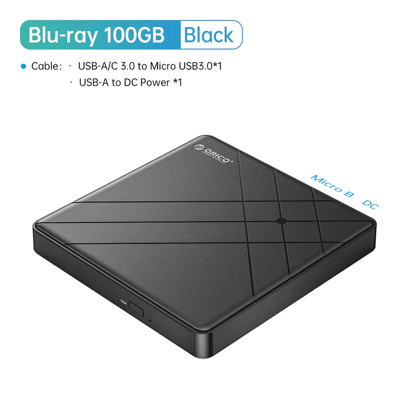ORICO 100GB Blu-ray Portable BD CD Player CD-ROM Player CD Burner Writer Reader for PC Laptop Windows blu ray Player 4K