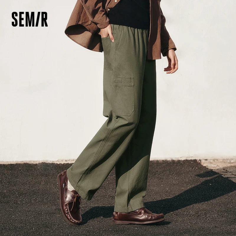 Semir Retro Pants Men 2026 Spring Loose Straight Leg Cargo Solid Color Casual Comfortable Daily Wear Long Trousers