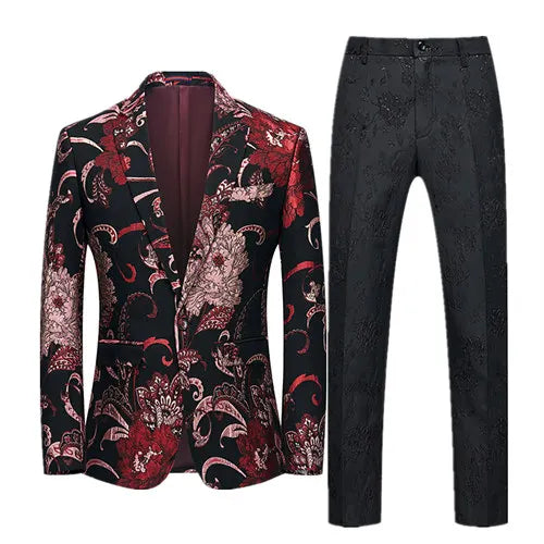 2026 Men's Blue Embroidered Two-Piece, Red Slim Fit Suit Jacket and Trousers Red Green Blazers Coat with Pants, Asian Size 6XL