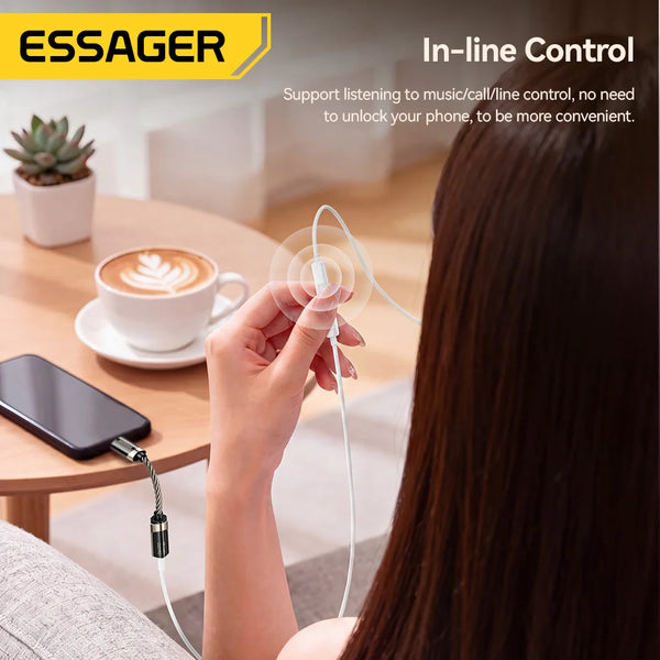 អាដាប់ទ័រអូឌីយ៉ូ Essager HiFi Type-C ទៅ 3.5mm Jack Audio ខ្សែ Aux សម្រាប់កាស USB Type C ទៅ 3.5mm អាដាប់ទ័រ OTG សម្រាប់ iPhone 17 16 15 Pro Max