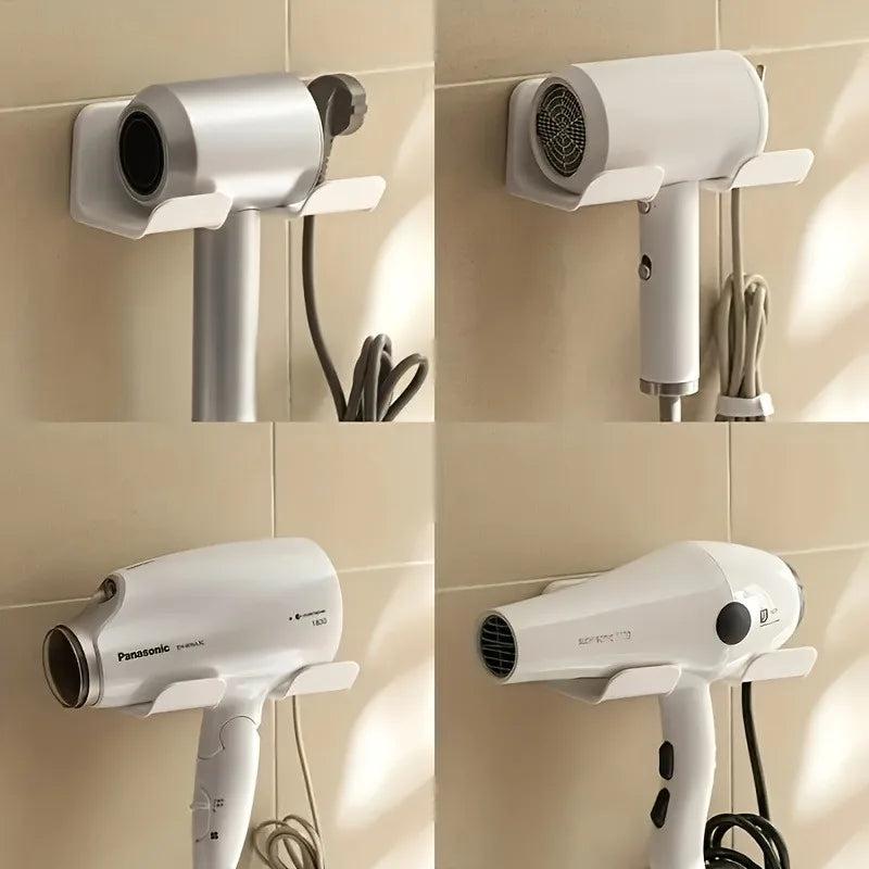 1pc Wall-Mounted Hair Dryer Organizer-Sleek White Plastic Corner Holder for Bathroom,Home,Space-Saving Design.Convenient storage