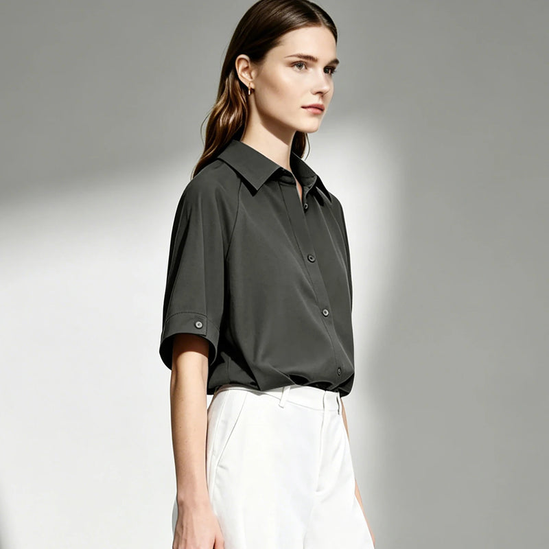 Amii Women's Shirt 2026 Summer New Lapel Collar Raglan Sleeve Blouse Simple Loose Fit Casual Versatile Women's Shirts 12642214