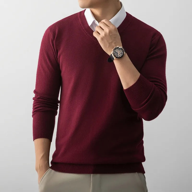 Men's V-Neck Sweater, Old Money Style, Soft Wool-Like Fabric, Wool-Like Touch 5 Colors
