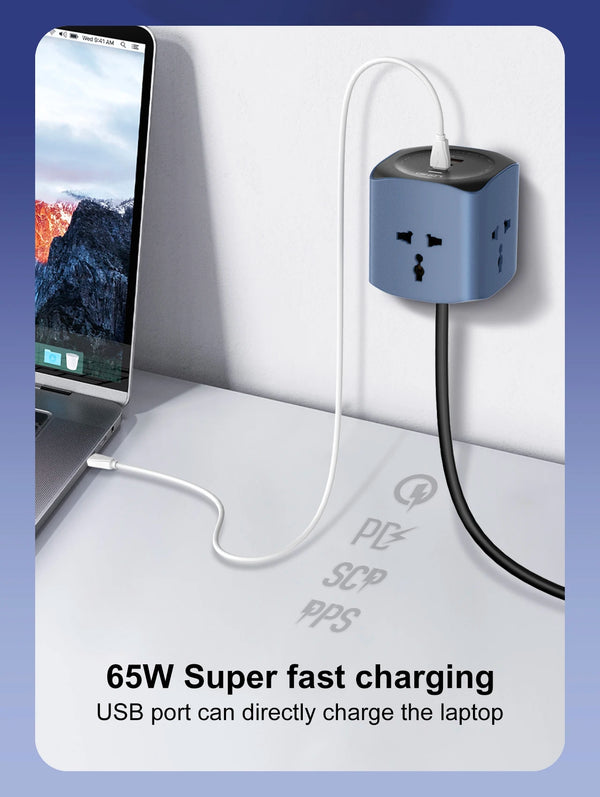 រន្ធដោតភ្លើង LDNIO Power Strip Cube 3 មានរន្ធ USB ចំនួន 3 65W ការពារចរន្តអគ្គិសនី 2500W ប្រវែង 2 ម៉ែត្រ រន្ធដោតបន្ថែម UK/EU/US