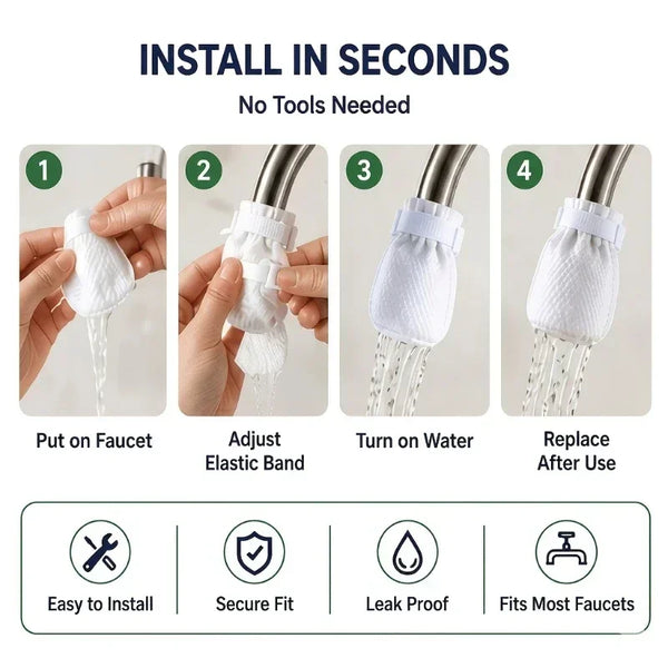 24pcs Kitchen Faucet Filter Bag Set,Includes 20 Filter Cartridges and 4 Fixing Straps,Pre-Filter for Intercepting Rust, Scale.