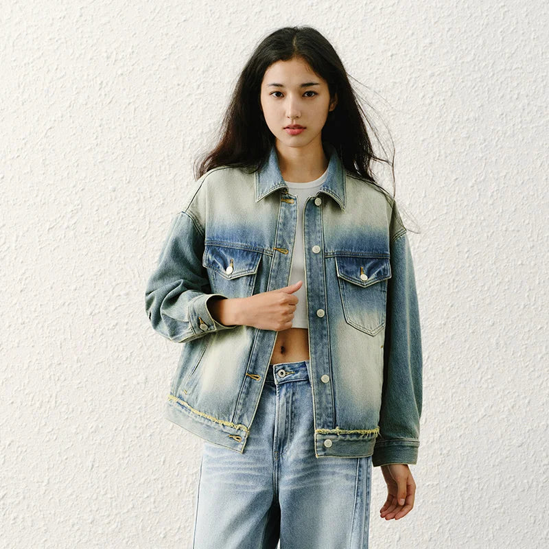Semir Denim Jacket Distressed Loose DropShoulder Women Spring Casual Fashion Comfort StreetStyle Trend Cozy New 2026
