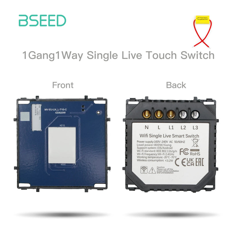 BSEED Single Live Light Switches Function Key 12/3Gang WIFI Touch Switch Part Google Alexa Wireless APP Control No Neutral Wire
