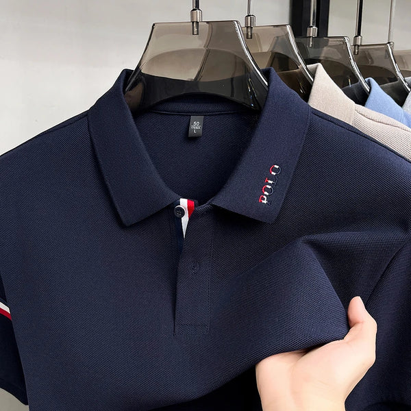 100%Cotton Man Short-Sleeved Polo Shirt Lapel Button Letter Embroidery Summer New Polo Shirt Casual Fashion Breathable Mens Wear