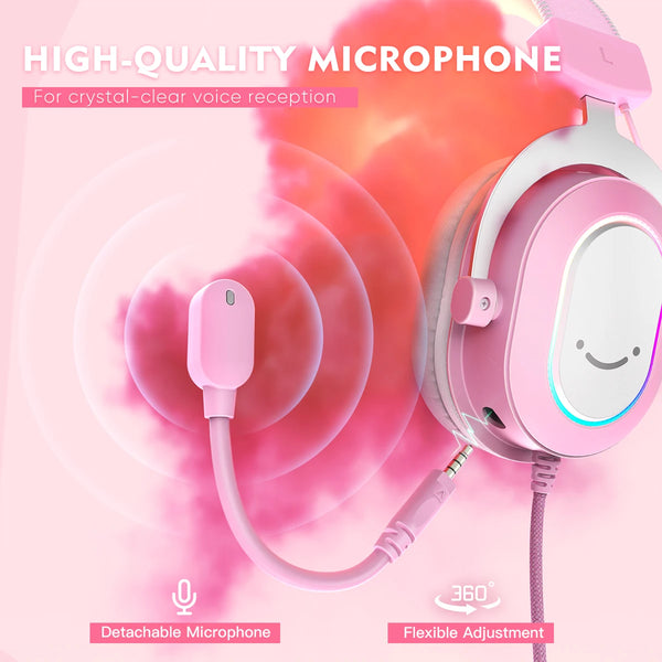 កាសស្តាប់ត្រចៀក FIFINE Gaming Headset ជាមួយ RGB/7.1 Surround Sound/MIC/Line Control, កាសស្តាប់ត្រចៀក USB សម្រាប់ Gamer/PC/PS4/PS5 Ampligame H6P