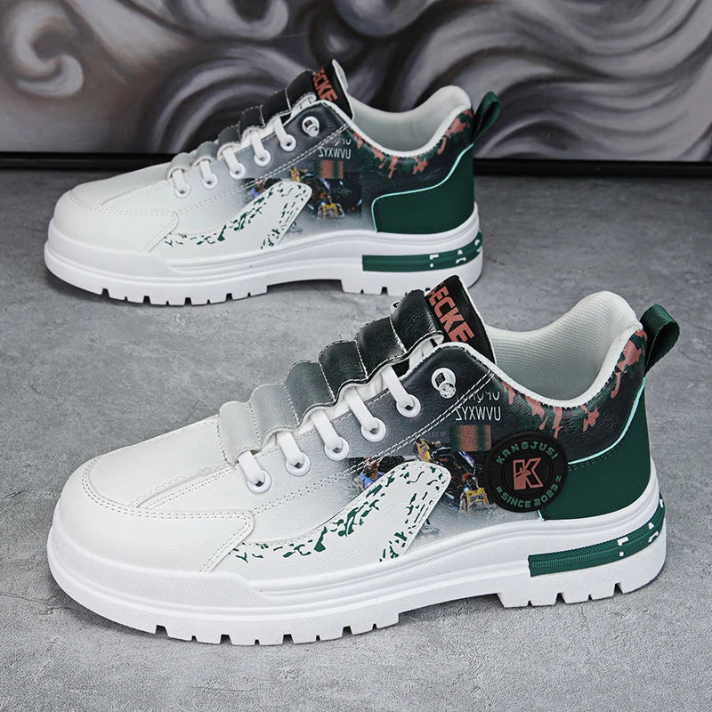 Mens Skateboard Shoes 2025 New Street Trendy Comfort Flat Outdoor Leisure Sneakers Leather Casual Lace-up Walking Shoes for Men