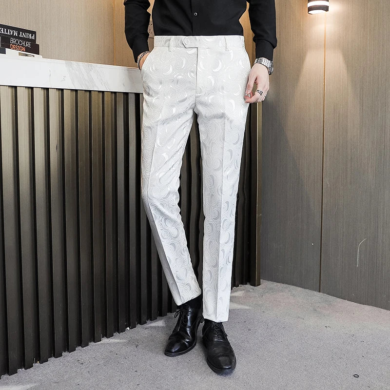 Luxury Men's Black Rose Pattern Suit 3-Piece, White Wedding Party Dress Jacket and Vest with Trousers, Asian Size M-6XL.