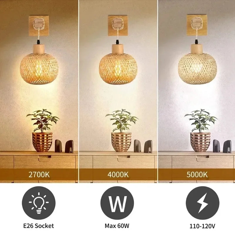 Plug-in Retro Wabi-sabi Bamboo Woven Bedside Wall Lamp Dining Room Rattan Lamp Bedroom Balcony Rural Indoor Background Wall