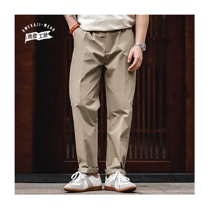 Maden Retro Straight-fit Blazer Trousers Khaki Casual Tapered Pants Elastic Waist Comfortable Pants for Men's Spring and Autumn