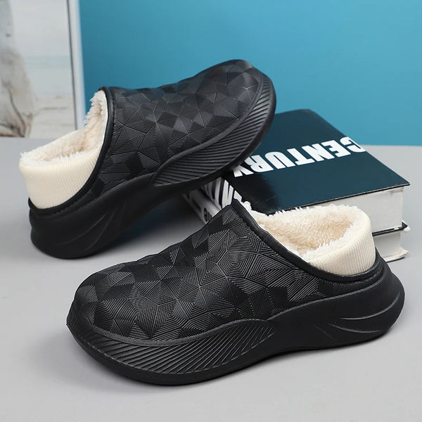 Couples casual cotton slippers winter warm plush non-slip outdoor walking shoes fashion Joker men women's snow sports slippers