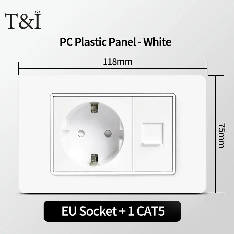 T&I 118  PC plastic panel  socket: USB Type-C, Italian switch , Chilean outlet, very suitable for residential and office spaces