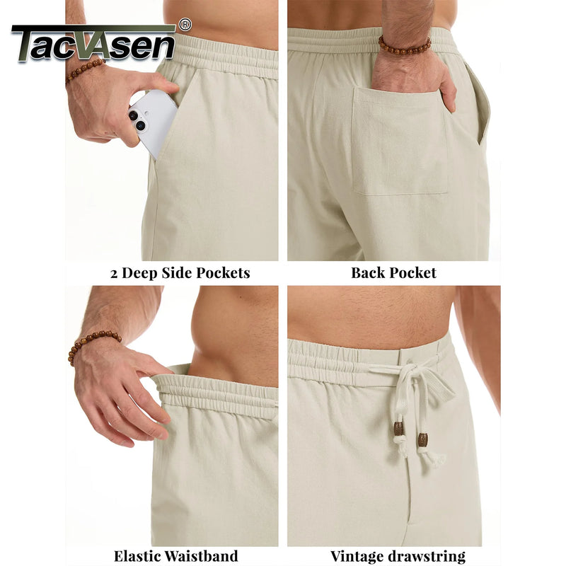 TACVASEN Mens Cotton Pants Casual Loose Fit Summer Beach Pants Lightweight Elastic Drawstring Waist Trousers with Pockets 2026