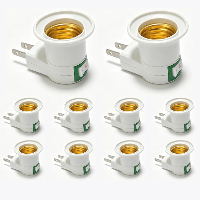 អាដាប់ទ័ររន្ធដោតចង្កៀង E27 ចំនួន 1/10 ដុំ ជាមួយកុងតាក់ ប្លាស្ទិកស្តង់ដារ រន្ធដោតវីសចូល ឧបករណ៍បម្លែងរន្ធដោតអំពូល សម្រាប់ដោតនៅផ្ទះ EU US